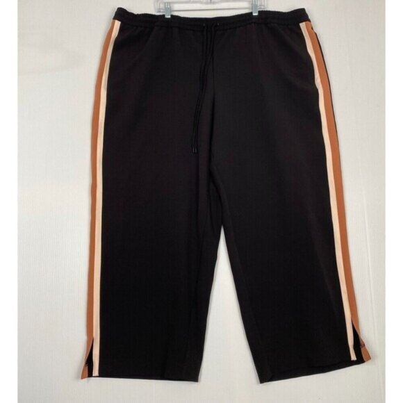 Nine West Pull On Wide Leg Pants Plus 3X Womans Black Mid Rise Side Stripe Slit - Picture 1 of 10